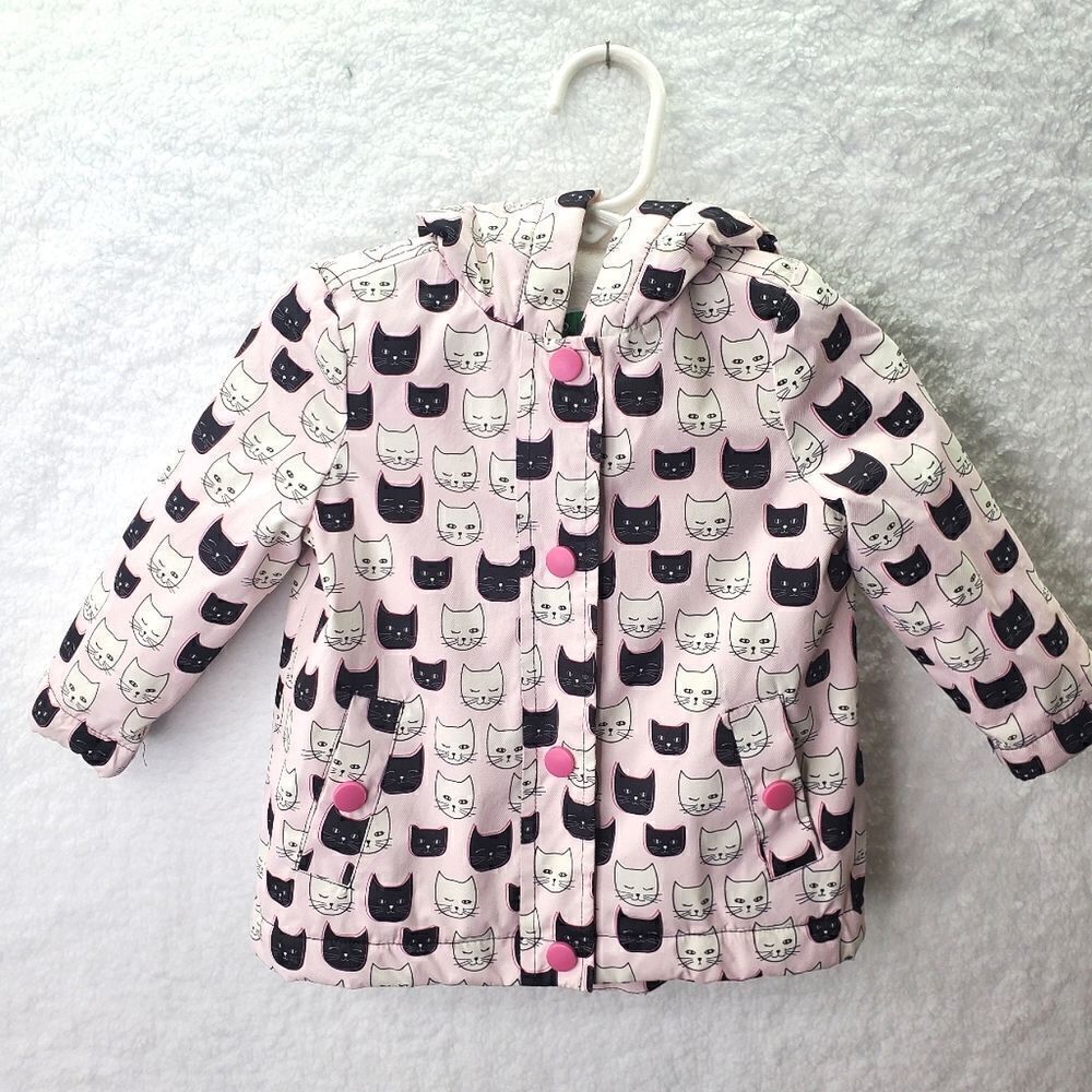 Dip Brand Girls 6-12 Months Black And White Cat Raincoat With Hood, Super Soft - Picture 1 of 14